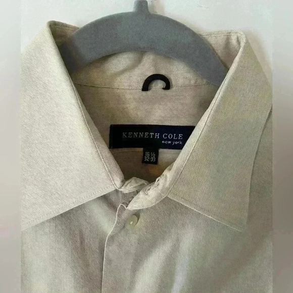 Kenneth Cole SZ 16 1/2 Button Down Dress Shirt Beige - Picture 4 of 6